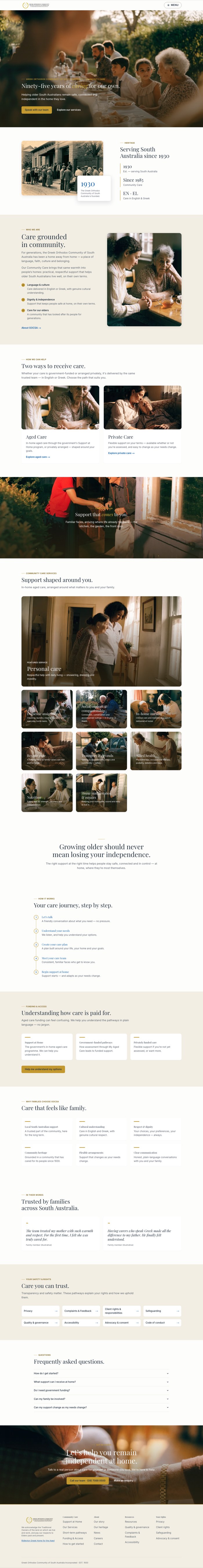 The GOCSA Community Care website, from the top of the page to the bottom.